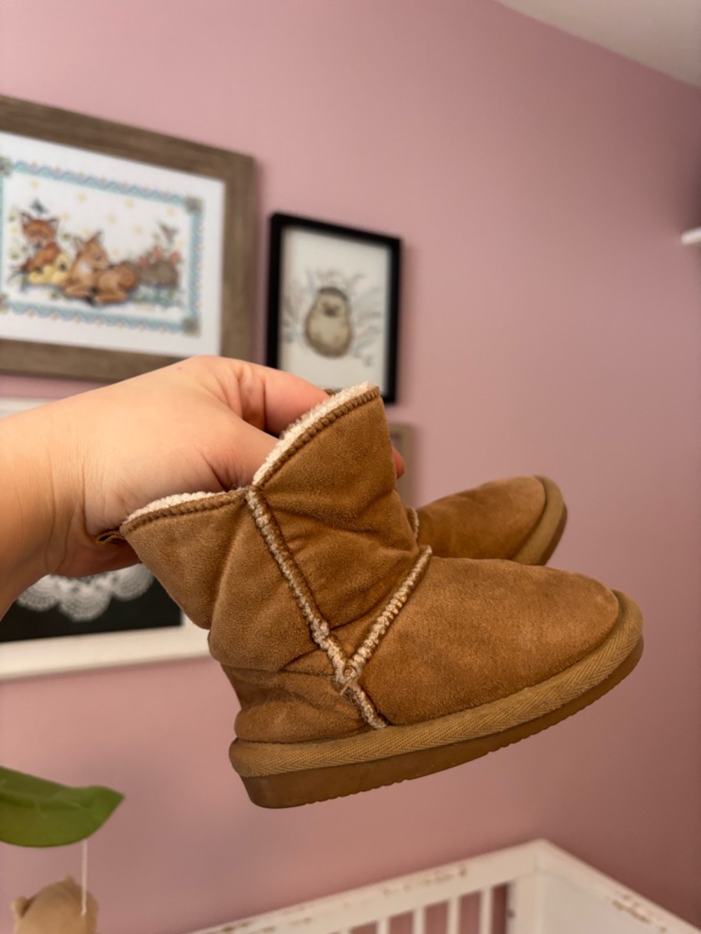 Brown Faux Suede Baby Booties